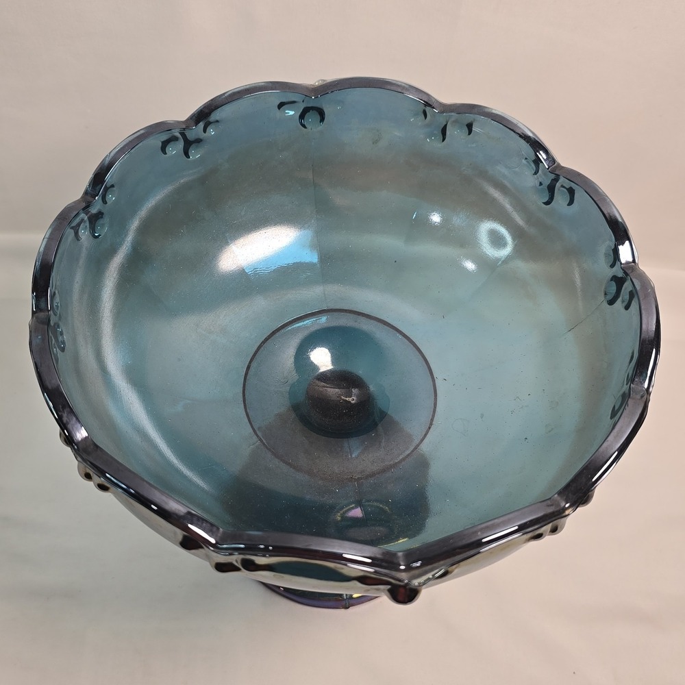 Vintage Indiana Glass Blue Carnival Glass Pedestal Compote Centerpiece Bowl - Picture 3 of 5